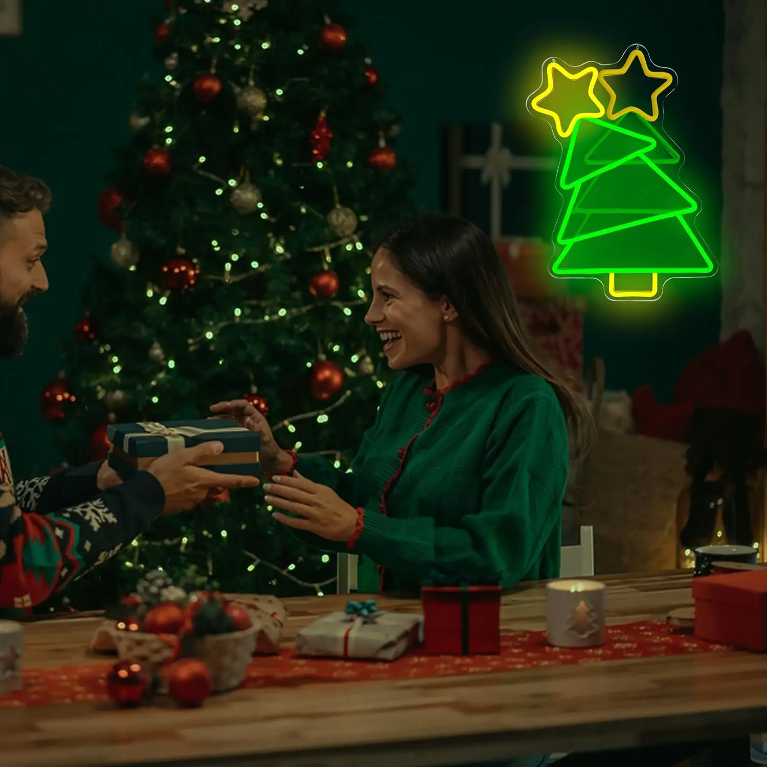 وميض شجرة عيد الميلاد النيون USB عكس الضوء LED ضوء النيون لغرفة النوم المنزل حفلة بار مهرجان نافذة عيد الميلاد ديكور هدية #6