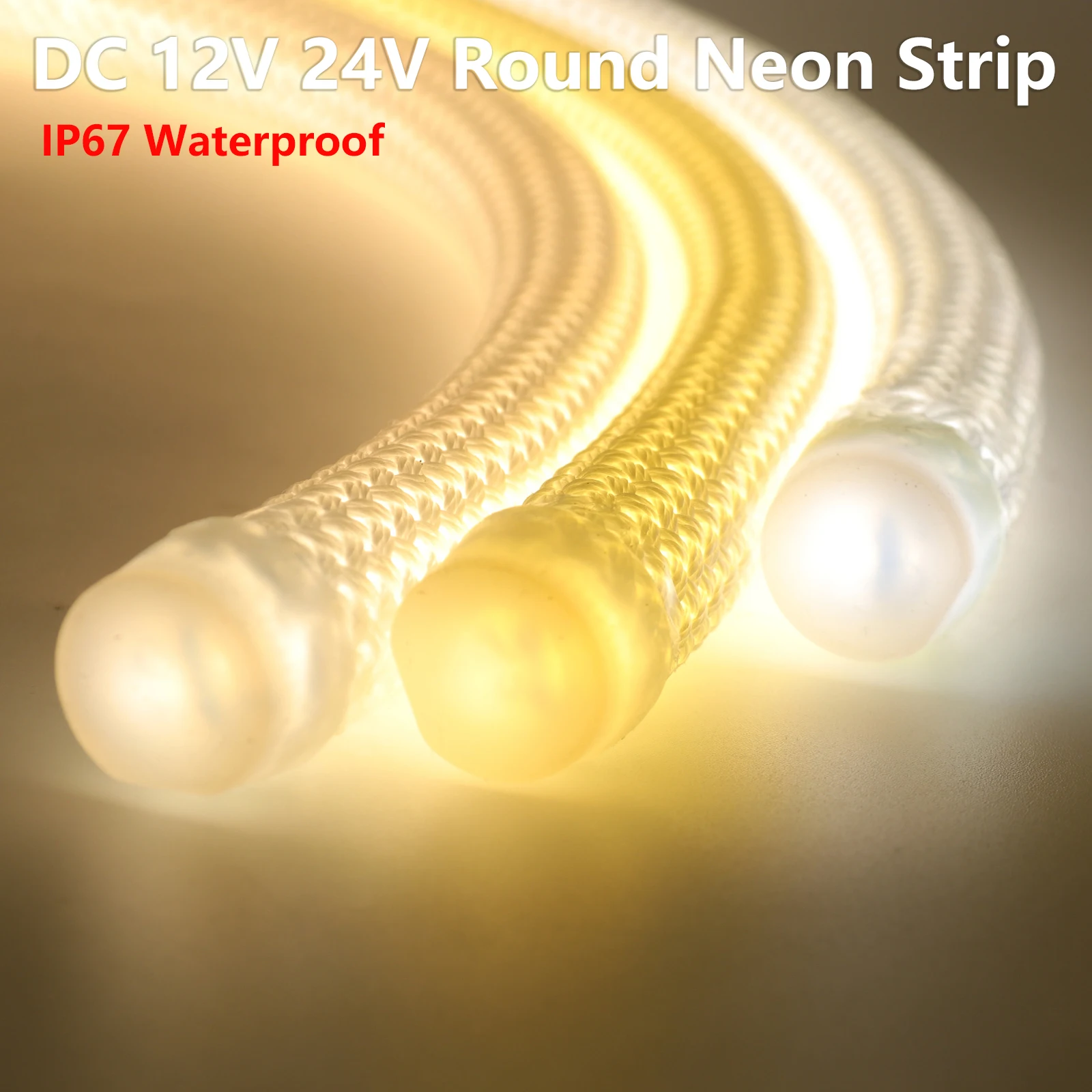 360 Degree Round Reticulate Pattern Neon LED Strip 12V 24V IP67 Waterproof 240LEDs/m Warm Natural White Flexible Tape 1M 5M 10M