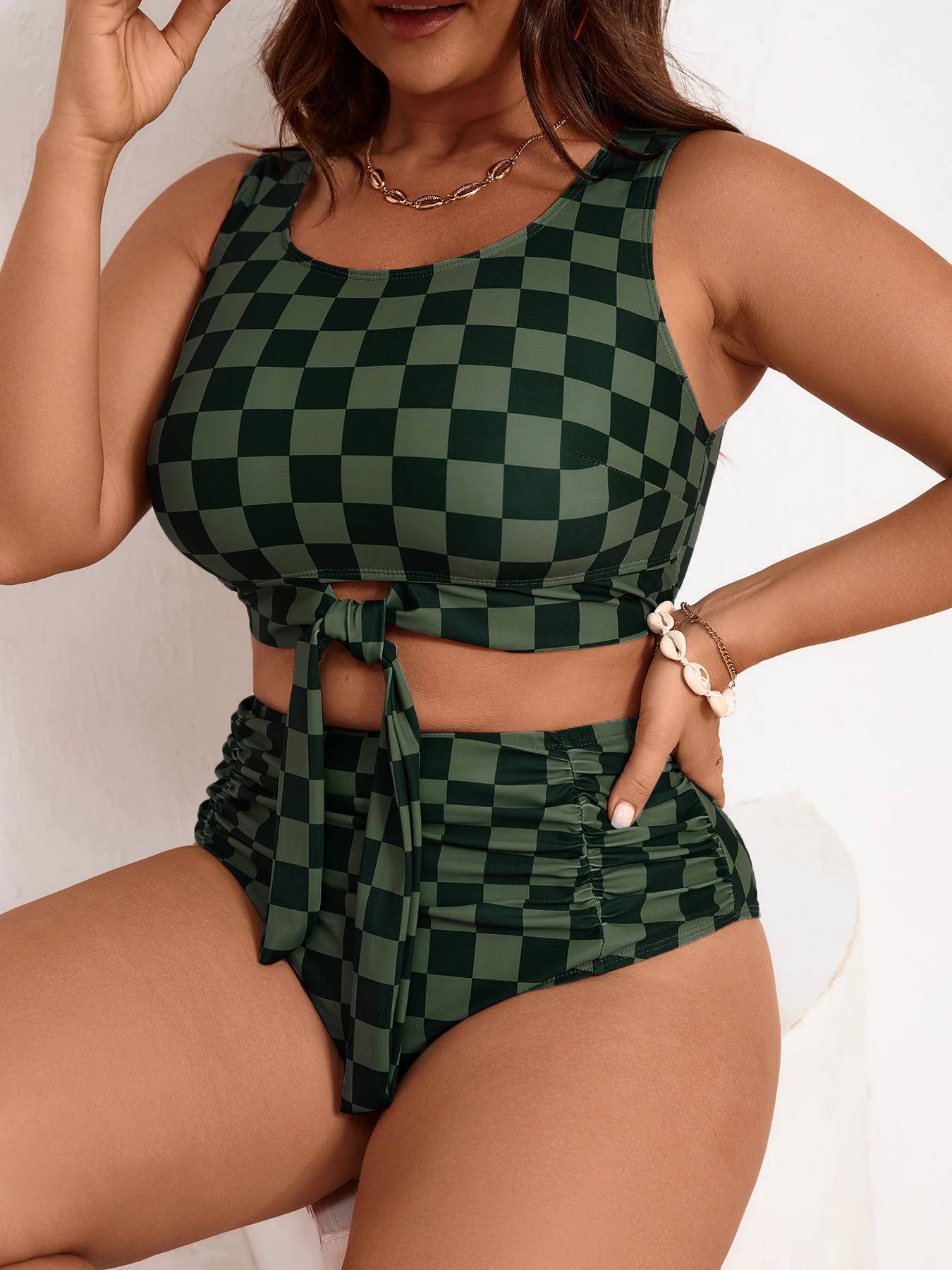2026 Large Plus Big Size Swimsuit Women Sporty Bikinis High Waist Neck Swimwear Female Bathers Bathing Swimming Swim Suit 5XL