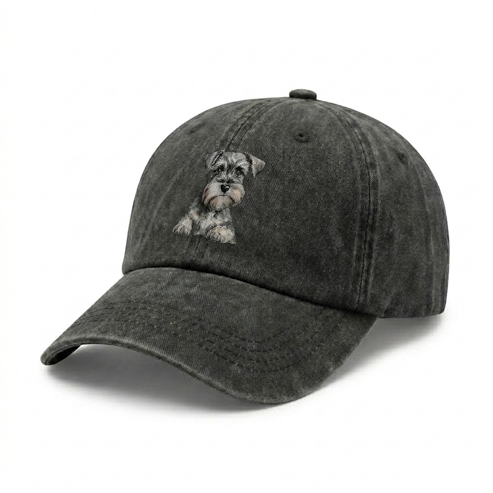 Vintage Washed Distressed Baseball Cap Schnauzer Dog Print Adjustable Cotton Dad Hat Unisex Sun Hat Gift For Dog Lovers
