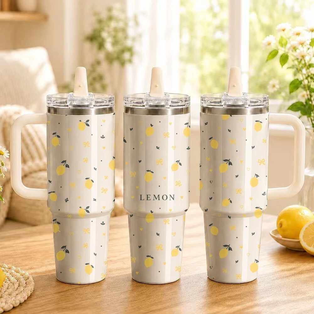 Lemon Grapes Bow Ins Vacuum Flasks 40oz Thermal Tumbler With Handle Stainless Steel Vacuum Insulated Water Portable Mug Cup