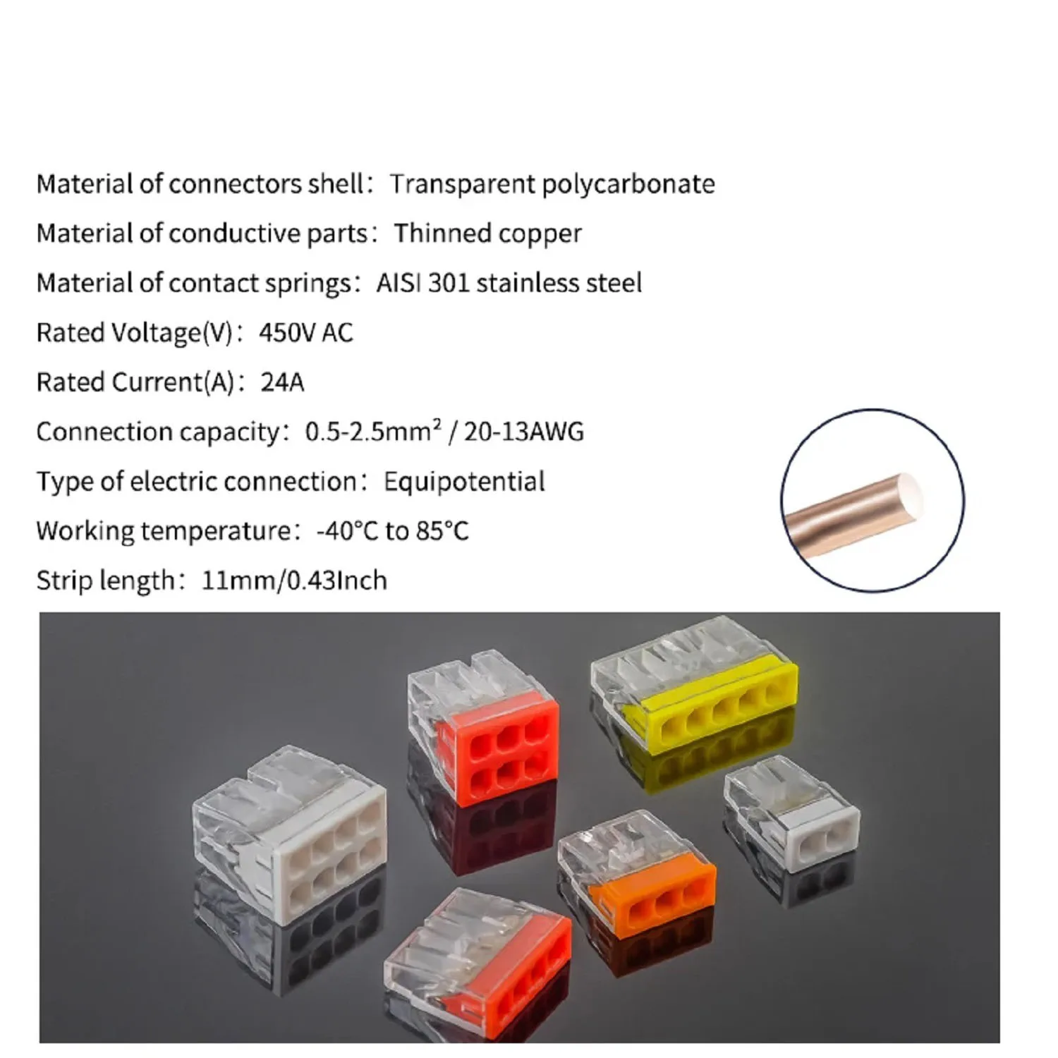 50PCS 2/3/4/5 Pin Fast Easy wire splicing Connector Terminal Block Compact Push-in Conductor Wiring Connector AWG 20-14 view 5