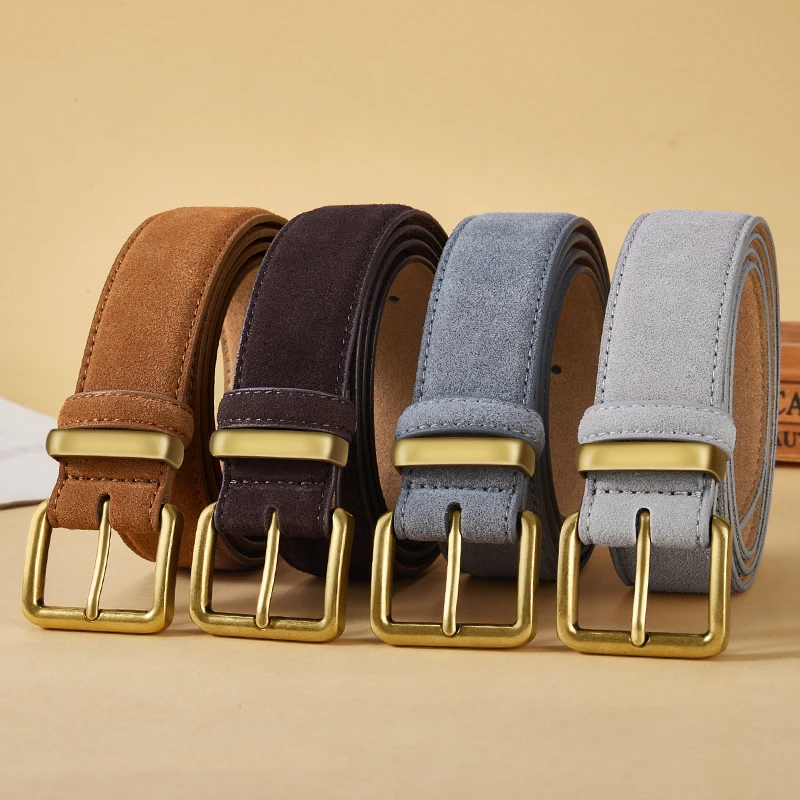 Cinturón de mujer de 3,5 cm de ancho, cinturón de ante. Cinturón de hombre con hebilla dorada de estilo retro, adecuado para vestidos y jeans, cinturón unisex