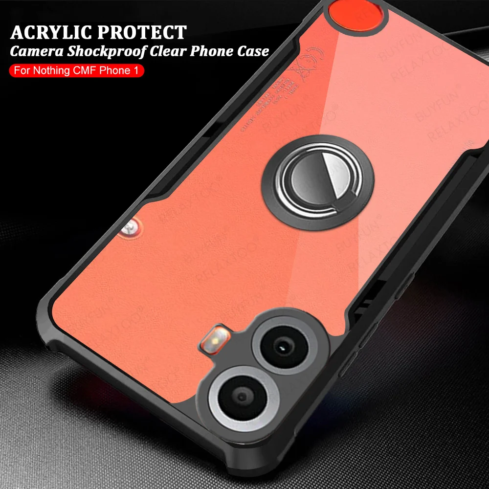 Clear Back Acrylic Case on For Nothing CMF Phone 1 CMFPhone One CMFPhone1 5G A015 2024 Camera Shockproof Stand Ring Cover Coque