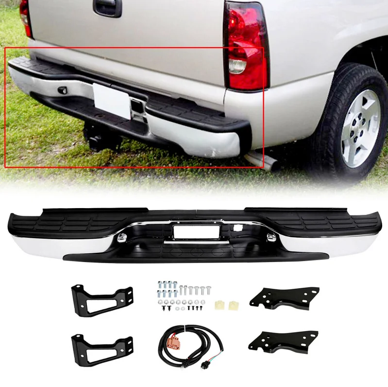 100% New Original factory Chrome Rear Bumper For 1999-2007 Chevy Silverado GMC Sierra 1500 2500 Aftermarket USA Canada Mexico