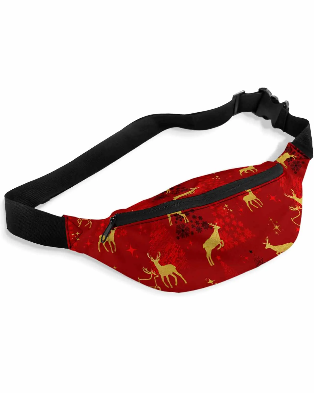 Christmas Deer Christmas Tree Star Red  Men Women Waist Bag Fanny Pack Belt Bag Wallet Pouch Waterproof Banana Hip Bags