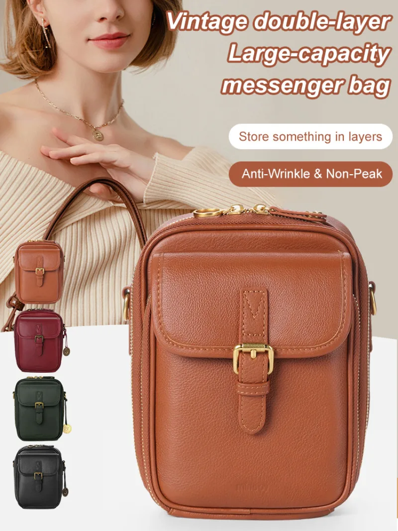 Vintage Single Shoulder Bag Multifunction Messenger Bags Female Solid Color Multi-layer Phone Handbags For Ladies