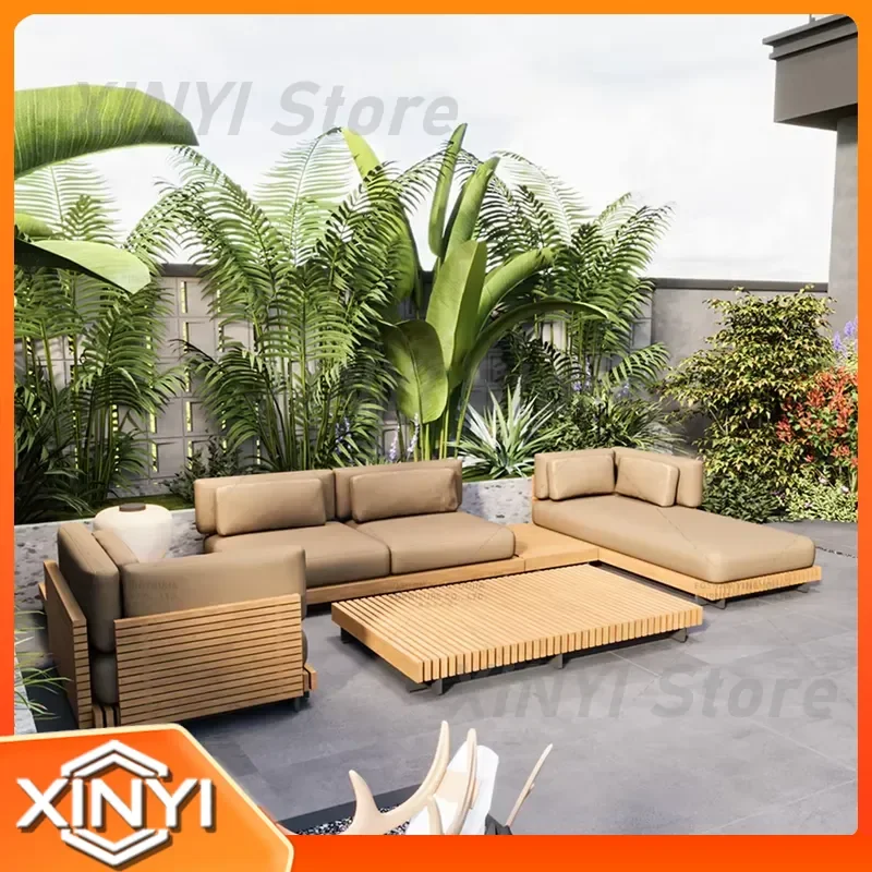 Teak Outdoor Wooden Sofa for Courtyard Park Hotel Apartment Farmhouse Mall Family Bar Garden Patio Living Room Backyard
