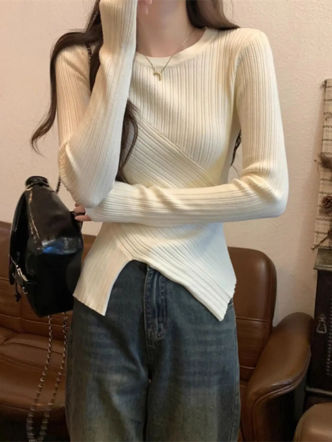 البلوزات لاعبا البلوفرات امرأة الفراء مثير نمط الخريف هامش الطبيعة أومبير طوق نغمي دافئ أنيق لينة الموسمية العادية OL