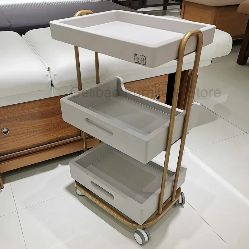 Moving Salon Trolley Auxiliary Wheels Trolly Beauty Salon Cosmetics Trolley Iron Welding Stations Rollwagen Barbering Equipment