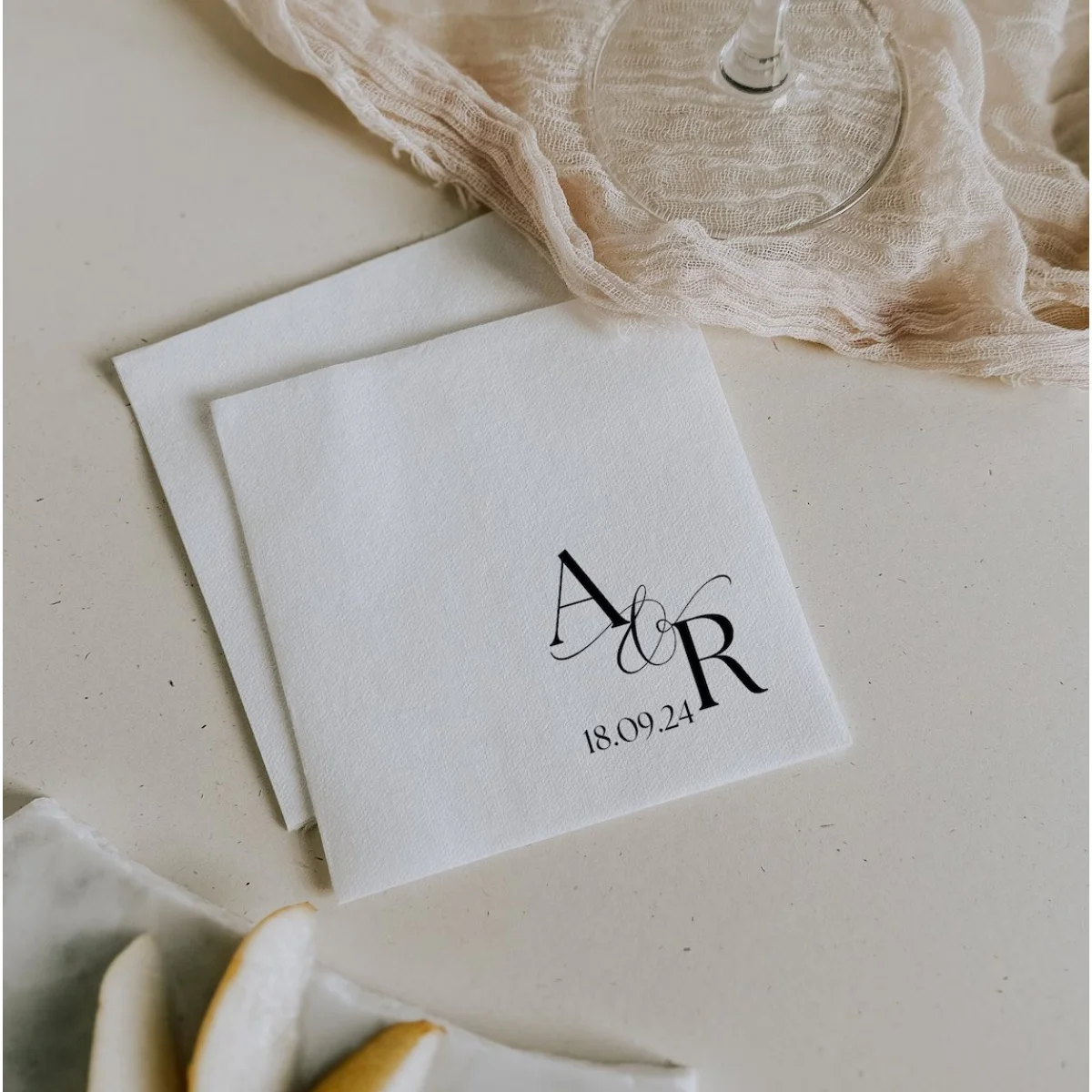 

50pcs Custom Modern Monogram Printed Wedding Napkins | Simple Black and White Initial Cocktail Napkins for Wedding Reception | B