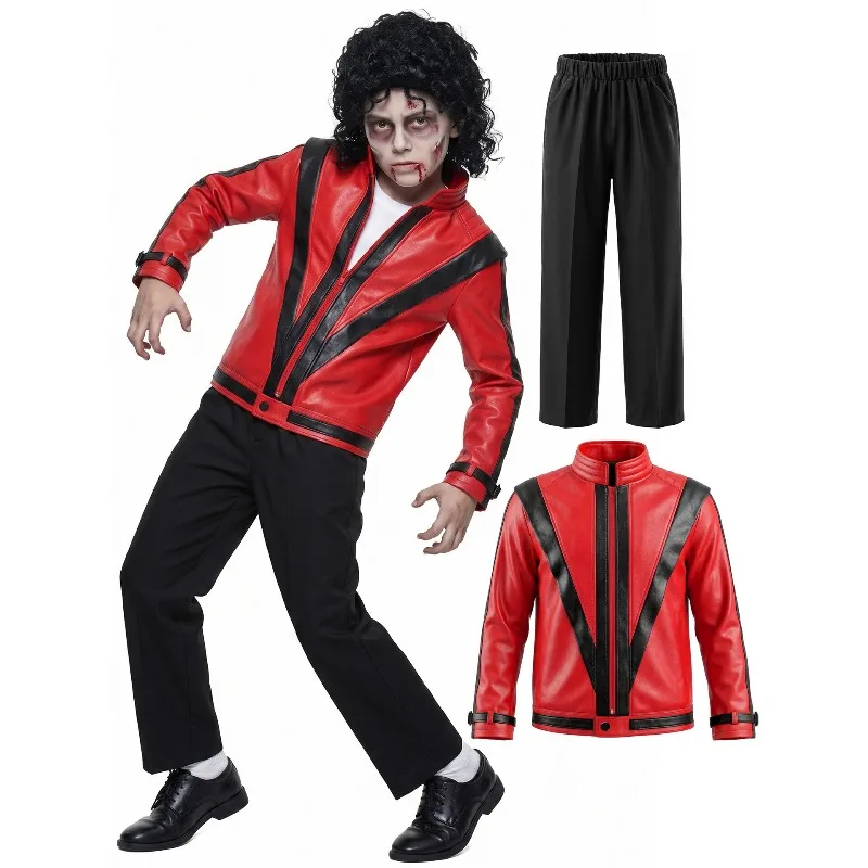 Hot Pop Rock Singer Michael Jackson Series Fashion Suit Set Music Idol Character Creative Red Leather Stage Performance Suit