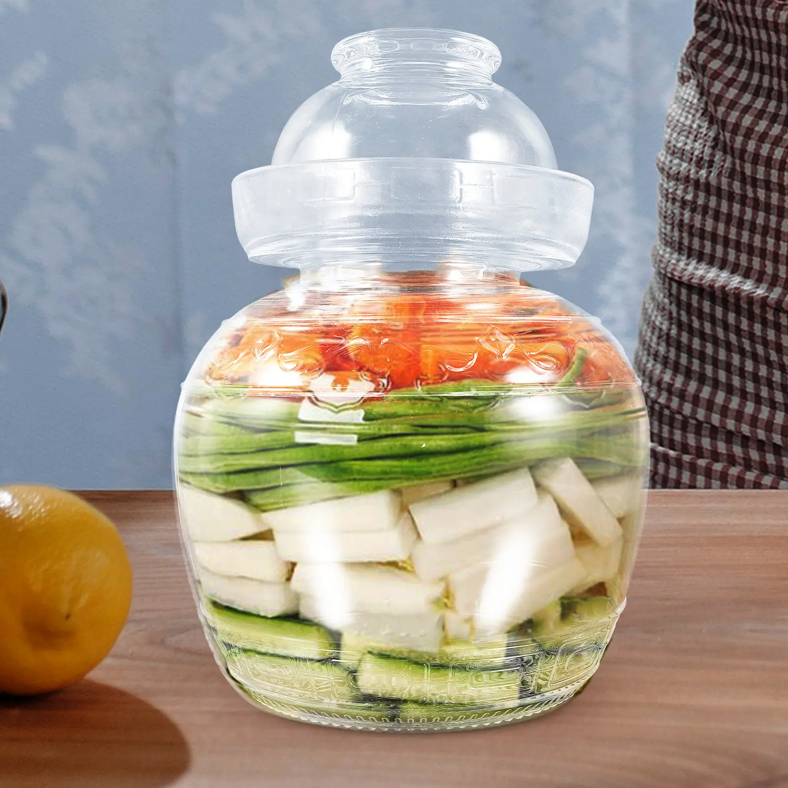 

Kitchen Pickle Jar Transparent Chinese Pickle Crock Food Storage Container For Fermentation Glass Canister Jars（random pattern）