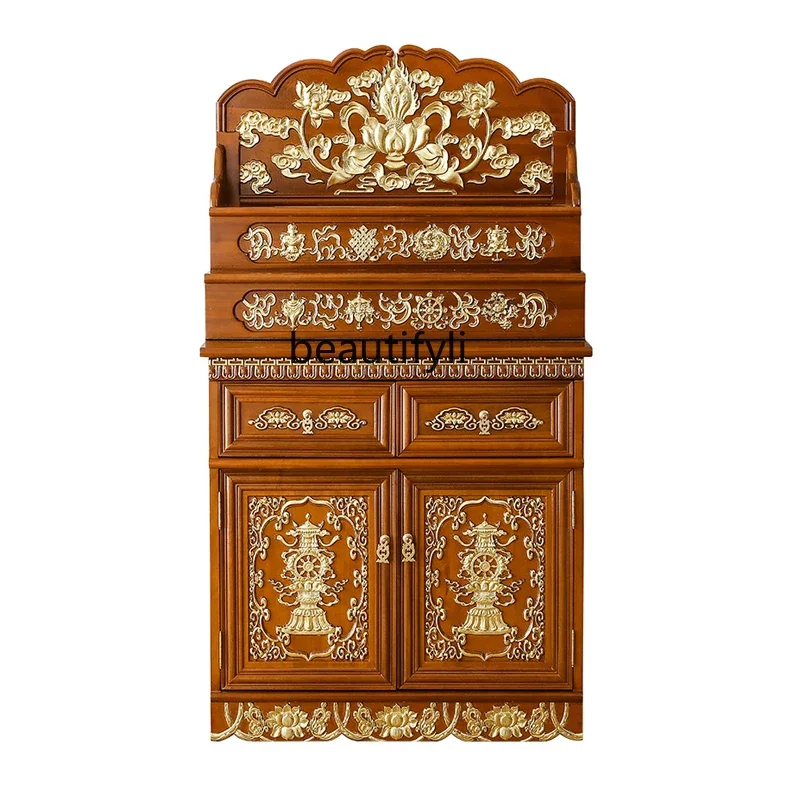 Solid Wood Altar Buddha Niche Clothes Closet Altar Home Worship Table Altar Tibetan Style