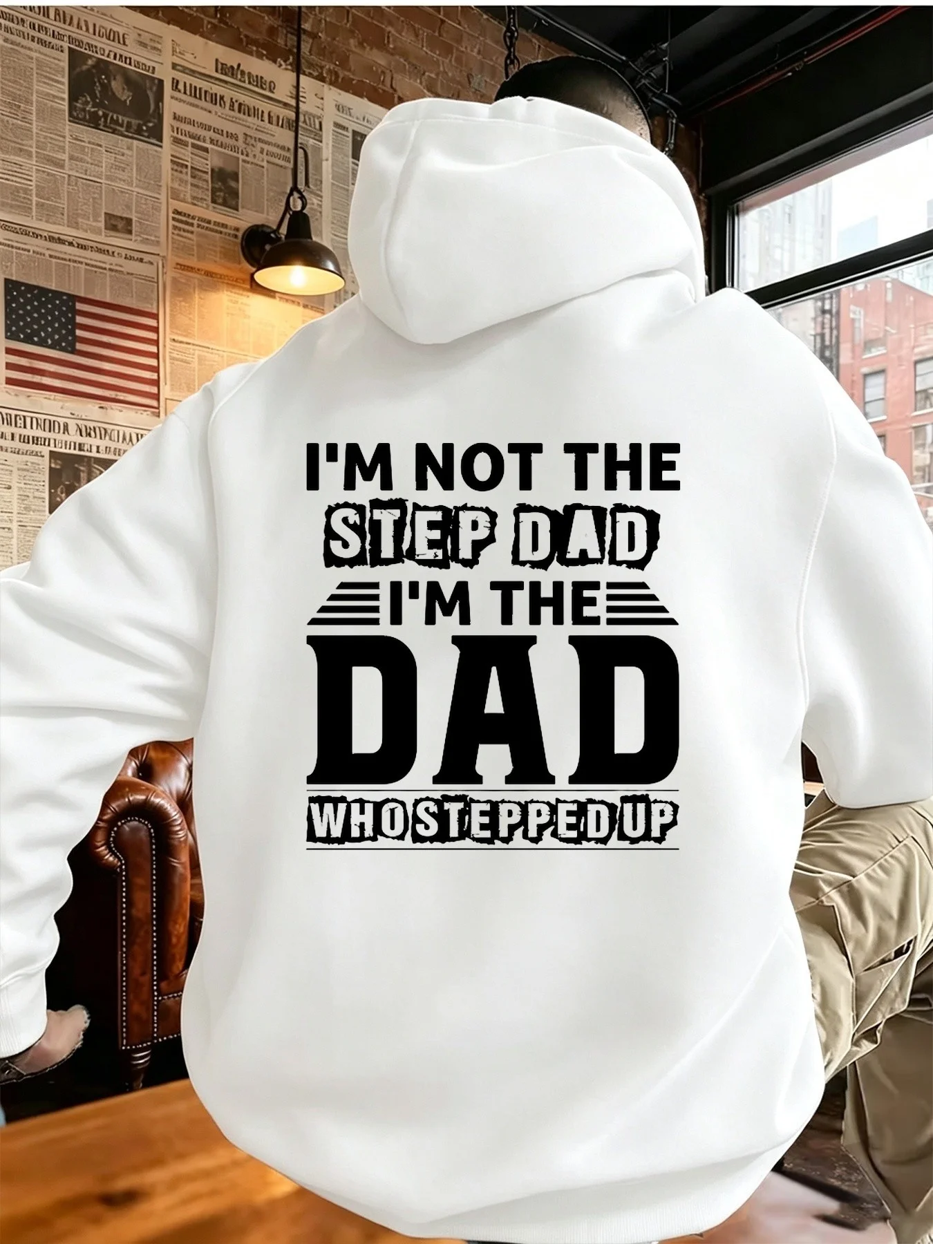 Men'S Hoodie I'M Not The Step Dad I'M The Dad Who Stepped Up Graphic Casual Daily Wear Gift for Stepfather Plus Size Fashion Sweatshirt