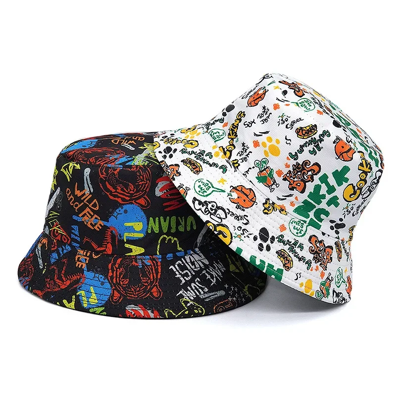 Amber Graffiti Bucket Hat Printing Panama Fisherman Hats For Men Women Double Sides Reversible Summer Autumn Beach Fishing Cap