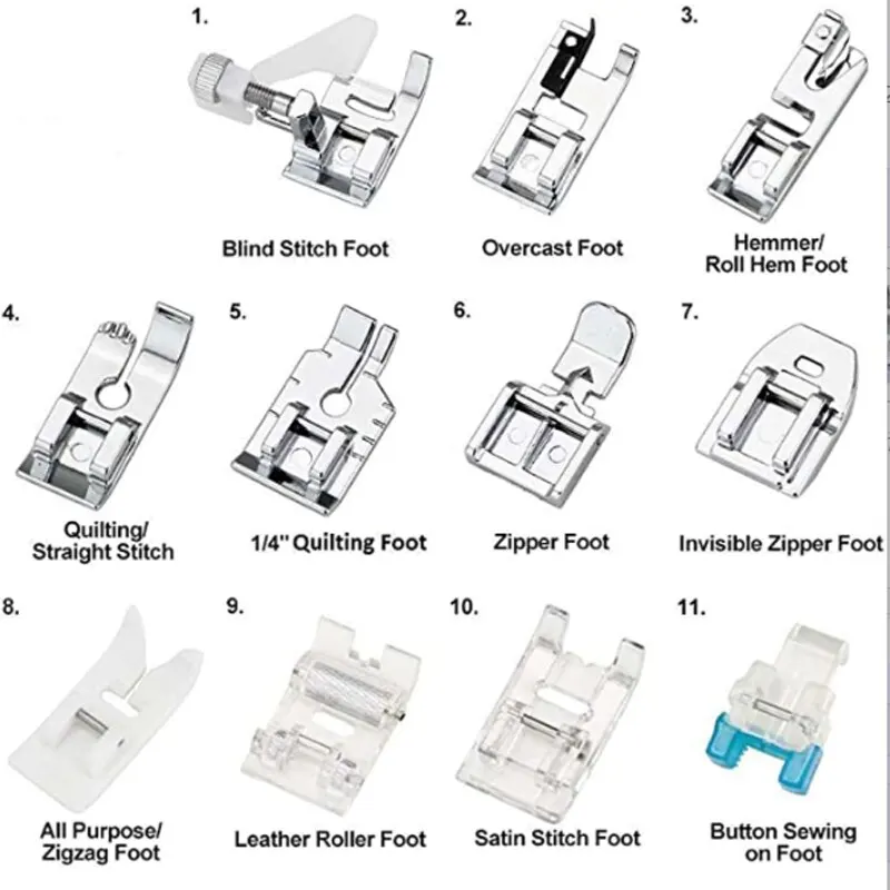 11 Sewing Machine Presser Feet with Glove Compartment for Brother Singer Janome Babylock Kenmore Low Handle Sewing Machines