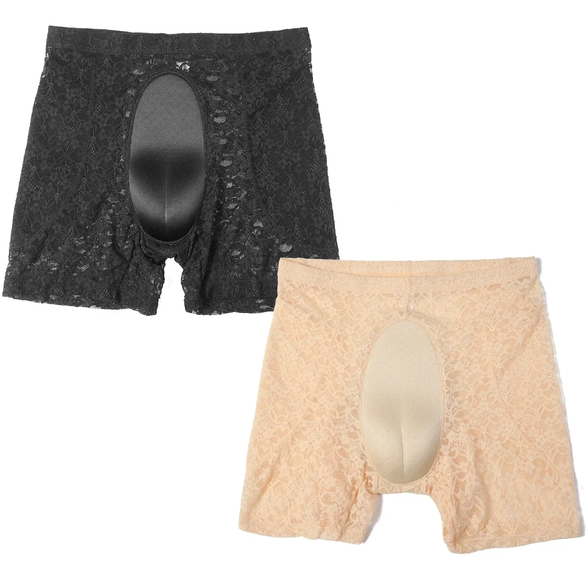 Men Hiding Gaff Boxer Shorts Fake Vaginal Shaping Transgender Crossdress Panties Thicken Hip Underwear Sexy Lace Sissy Underpant