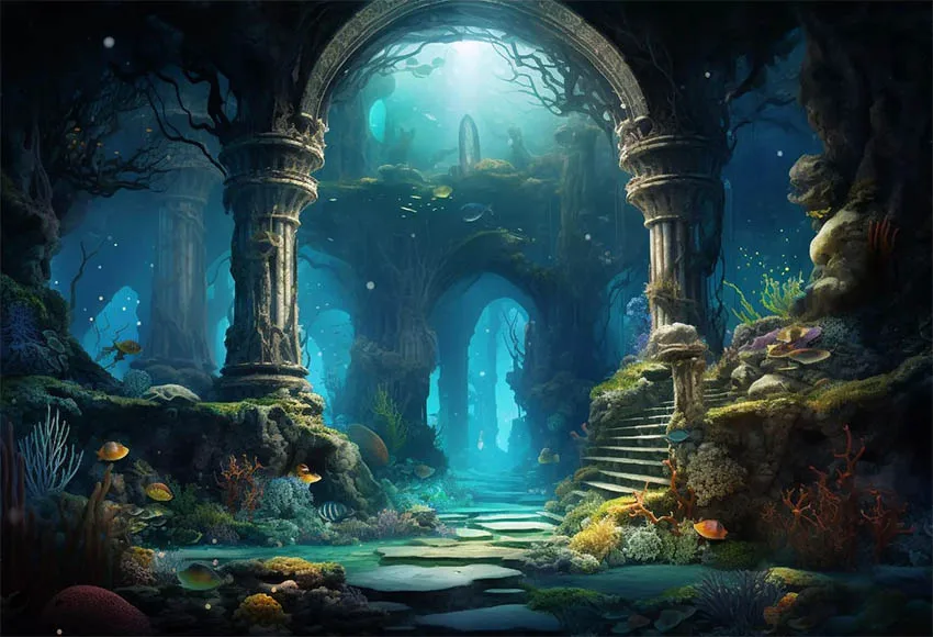 Mehofond Underwater Backdrop Maternity Baby Kids Birthday Party Seabed Fish Coral  Aquarium Decor Studio Photography Background