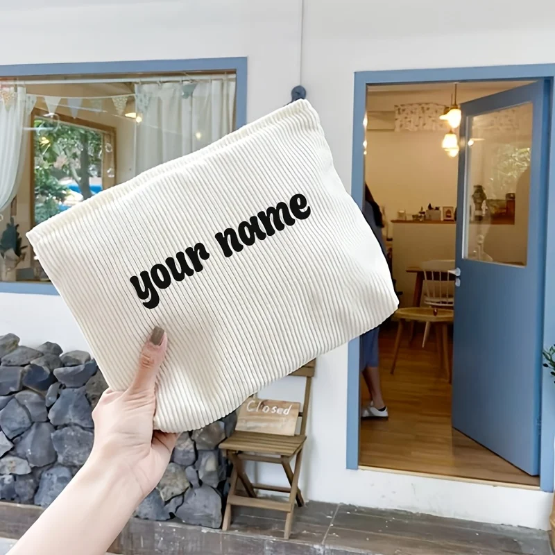 Custom Name Corduroy Toiletry Bag, Personalized Makeup Pouch with Zipper Closure, a Lightweight, Versatile, Spacious Storage Bag