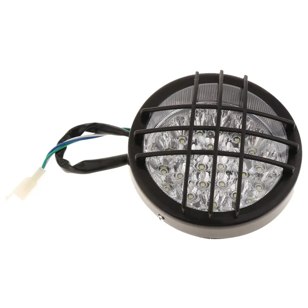 

Universal Motorcycle LED Grid Headlight Black Plastic Round Front Light with Turn Signal Brake Lamp for ATV