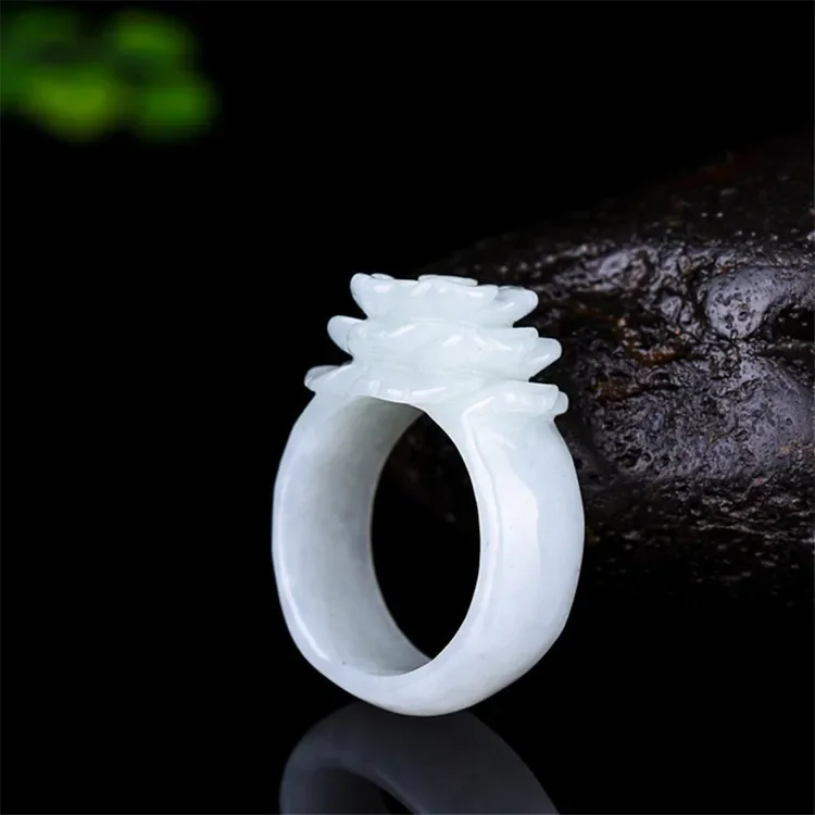 Band Ring Rings Jade Stones for Women Jewellery Emerald Rose Flower  Hand-carved for Women Luxury Jewelry