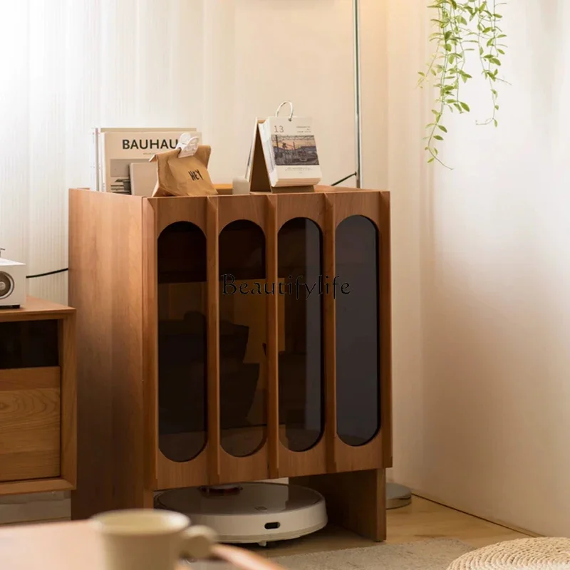 

ld14French Retro Solid Wood Sweeping Robot Storage Cabinet Cherrywood Living Room Locker