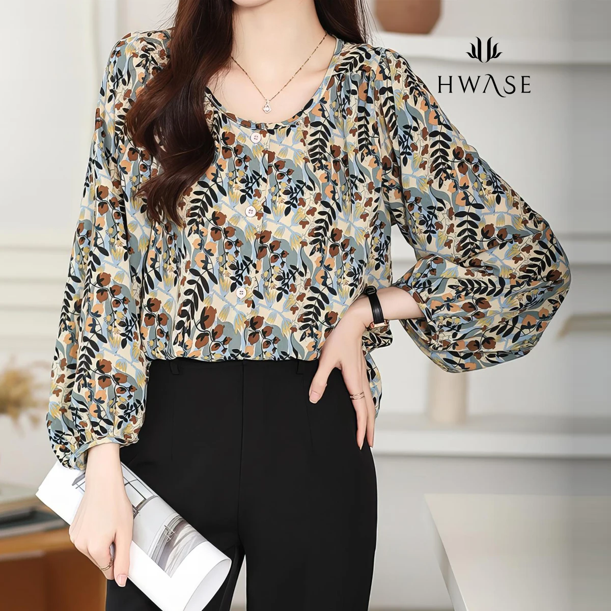 Tone on Mdid flower belly blouse (up to 88) _ HB4SBL058C