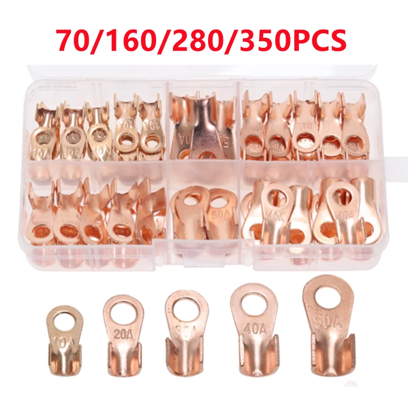 

70/160/280/350 шт. 10A-50A открытый обжимной кольцевой разъем OT кабель электрический провод клеммы медные наконечники клеммные разъемы комплект