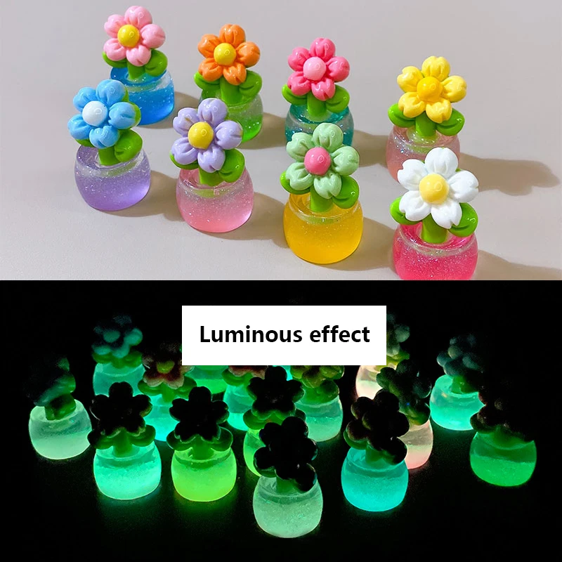 1pc Uminous Flower Potted Plants Ornament Micro Garden Landscape Decoration DIY Resin Glow Toy Home Living Room Bedroom Decor