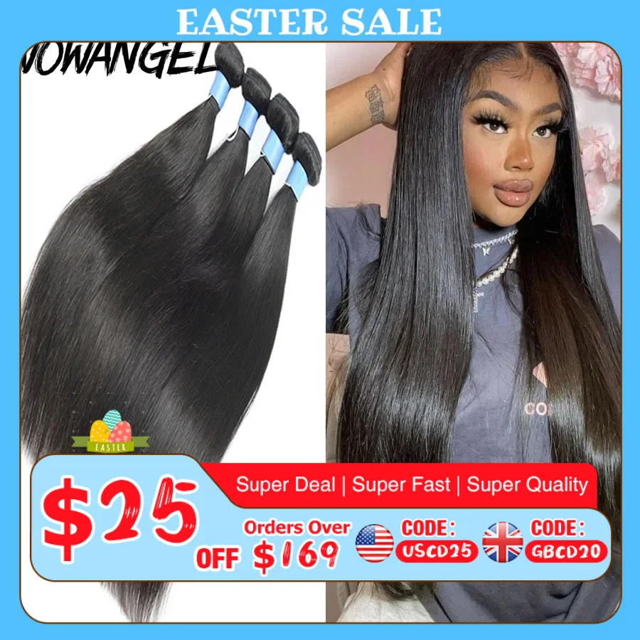 Wow Angel Straight 28 30 Inch Remy Brazilian Human Hair Bundles 100% Silky Hair 3/4 pieces Human Hair Extensions Virgin Hair