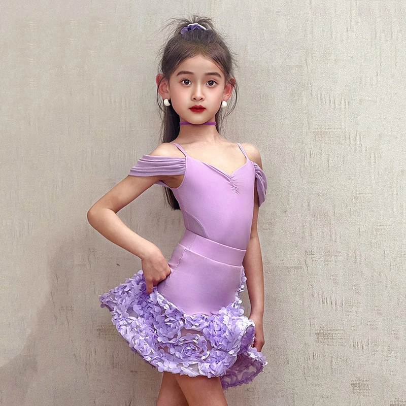 

New Purple Latin Dance Competition Dress Girls Party Latin Dance Dresses Children'S Rumba Samba Latin Dance Costume SL12508