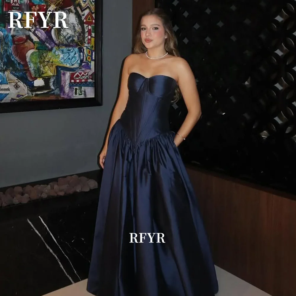 

RFYR Strapless Prom Dress with Pleats A Line Evening Dress Elegant Gala Dress for Arabic Women vestidos de fiesta Customized