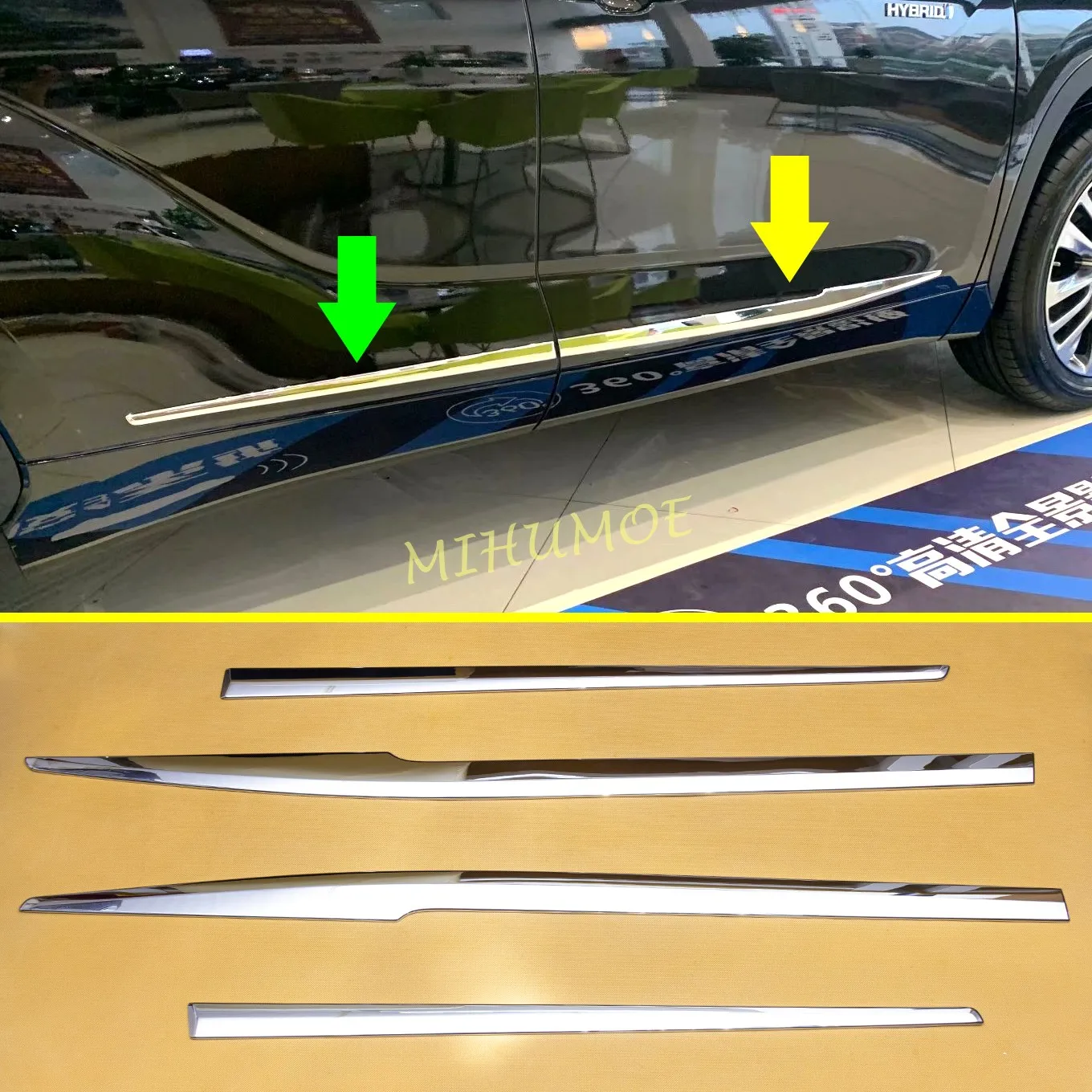 

Glossy Chrome Car Door Body Skirts Molding Cover Trims For Toyota Highlander Kluger 2020 2021 2022 2023 2024 2025 Accessories