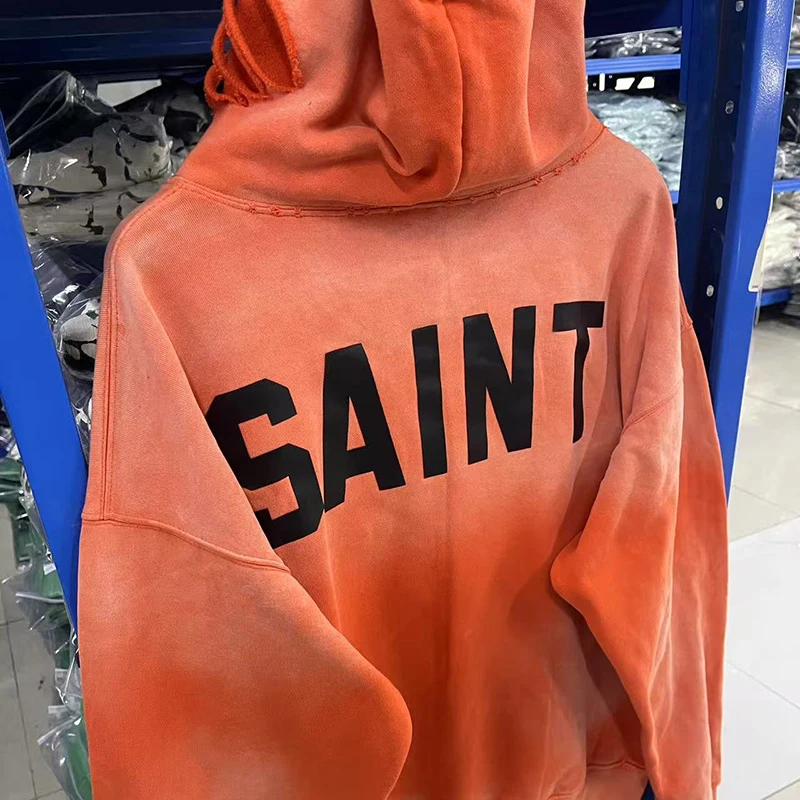 25FW نسيج القطن الثقيل خمر غسلها البرتقال التالفة هول هوديي الرجال النساء للجنسين الكلاسيكية خطابات شعار طباعة سانت البلوفرات