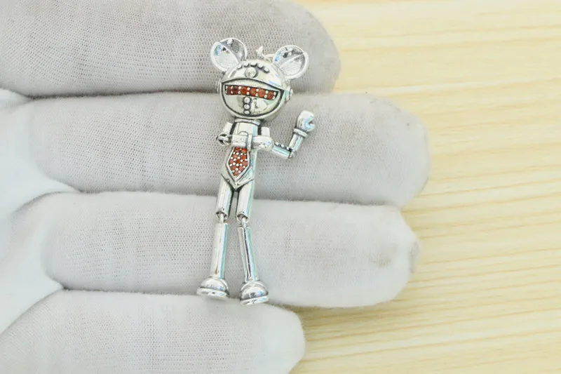 S925 Sterling Silver Space Bear Pendant European and American Hip Hop Punk Rock Cute Cartoon Doll Male Necklace Trendy Pendant