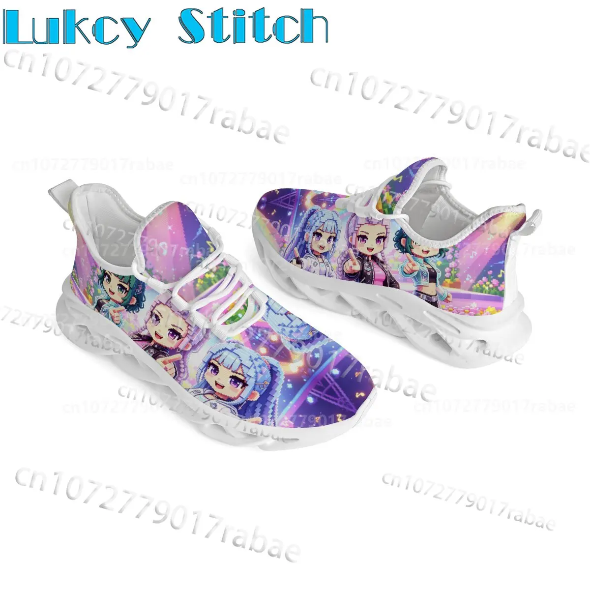 Colorful Concert Stage Cartoon Graphic Sneakers for Girls Ladies Kawaii Pixel Art Print Children Daily Wear Footwear