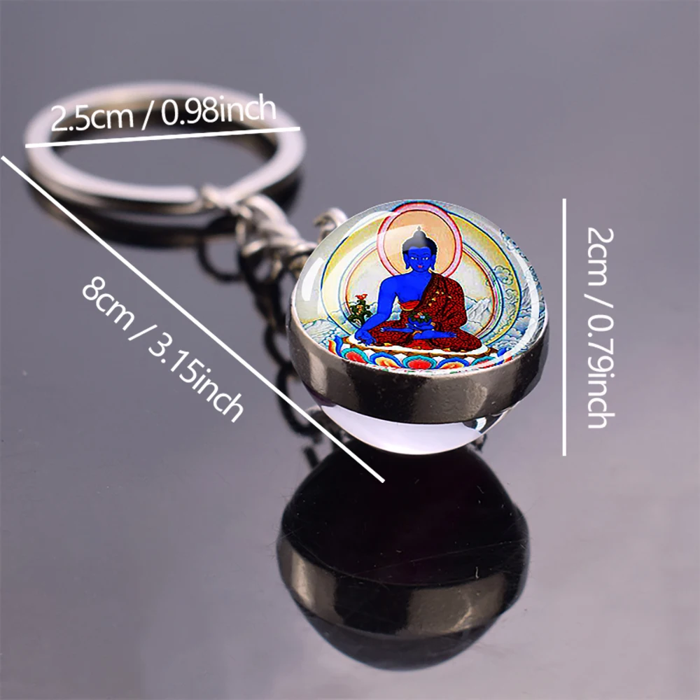 Shakyamuni-llavero con imagen de Buda budista, colgante de bola de cristal de doble cara, meditación Zen, Yoga, regalo de joyería