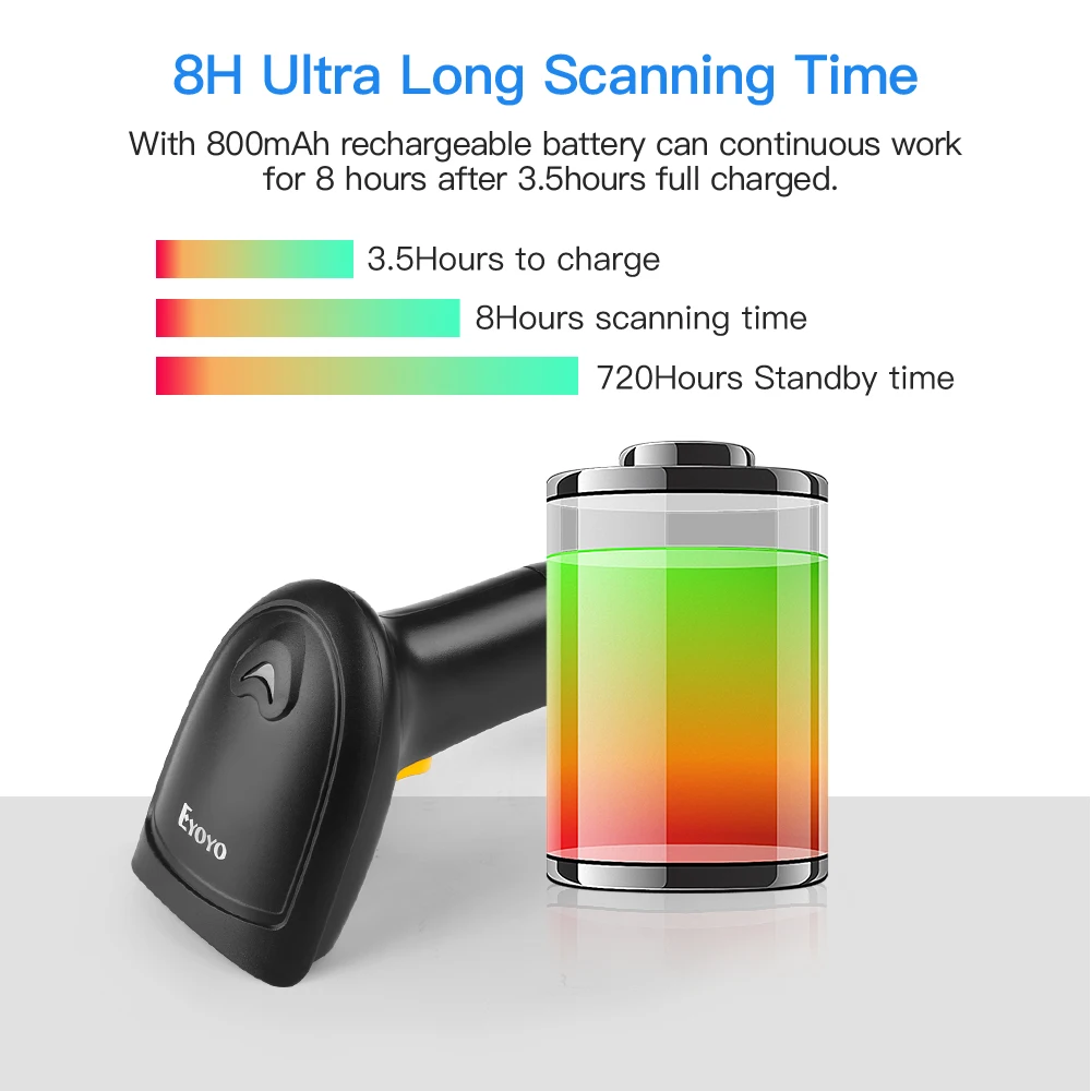 Eyoyo-ハンドヘルドデバイスとUSBケーブル,EY-800 g,ワイヤレスレーザーバーコードリーダー,1d,倉庫のスーパーマーケット用のUSBレシーバー付き