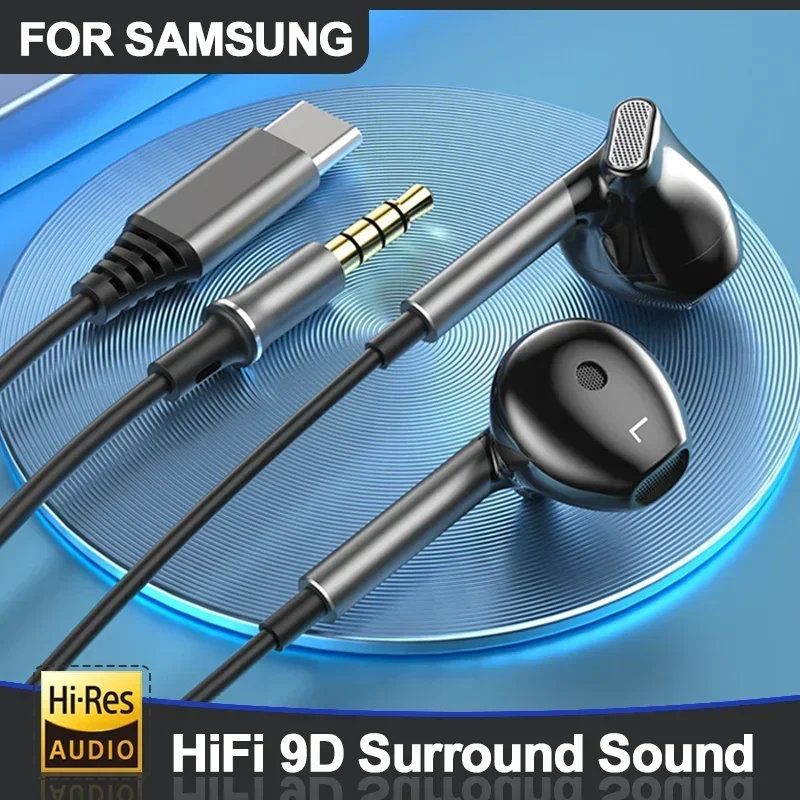 3.5mm/Type-C Wired Headphones For Samsung Headphones Bass headset  HiFi Music Wired Earphone Earbuds For  IPhone Xiaomi Huaweiyy