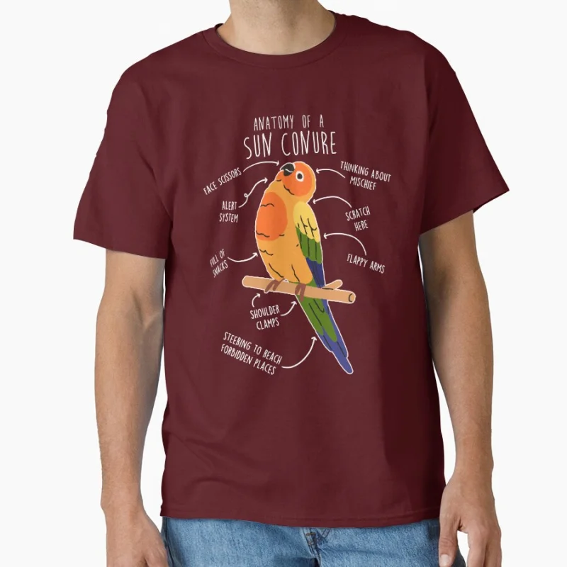 تي شيرت Sun Conure Parrot Anatomy لطيف للحيوانات الأليفة على شكل طائر هدية للرجال مقاس كبير ملابس مطبوعة برسومات الببغاء المضحكة