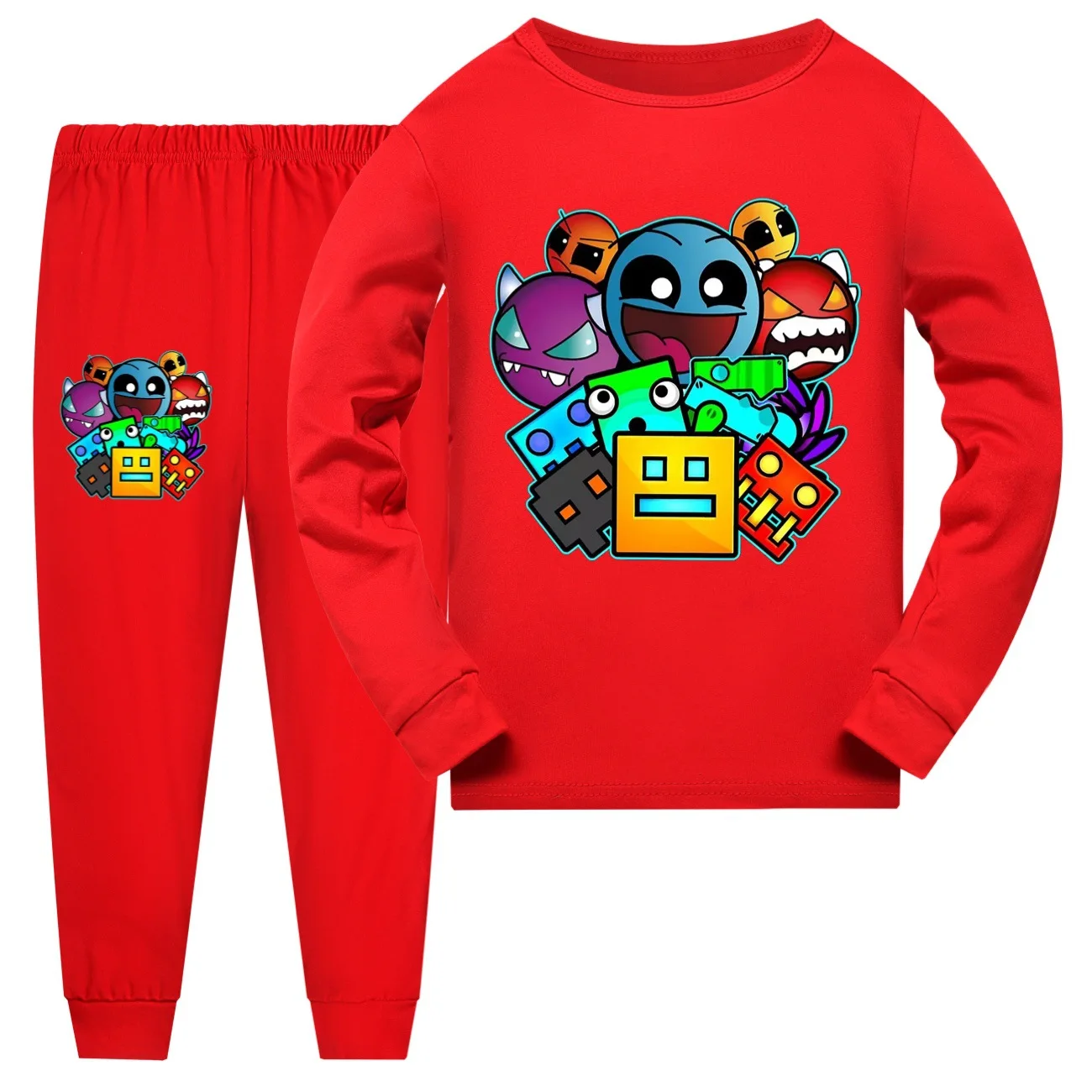 Geometry Dash Clothes Kids Cartoon Pajama Sets Baby Girls Long Sleeve Tops+pants 2pcs Set Toddler Boys Casual Sleepwear 4-16 Yrs