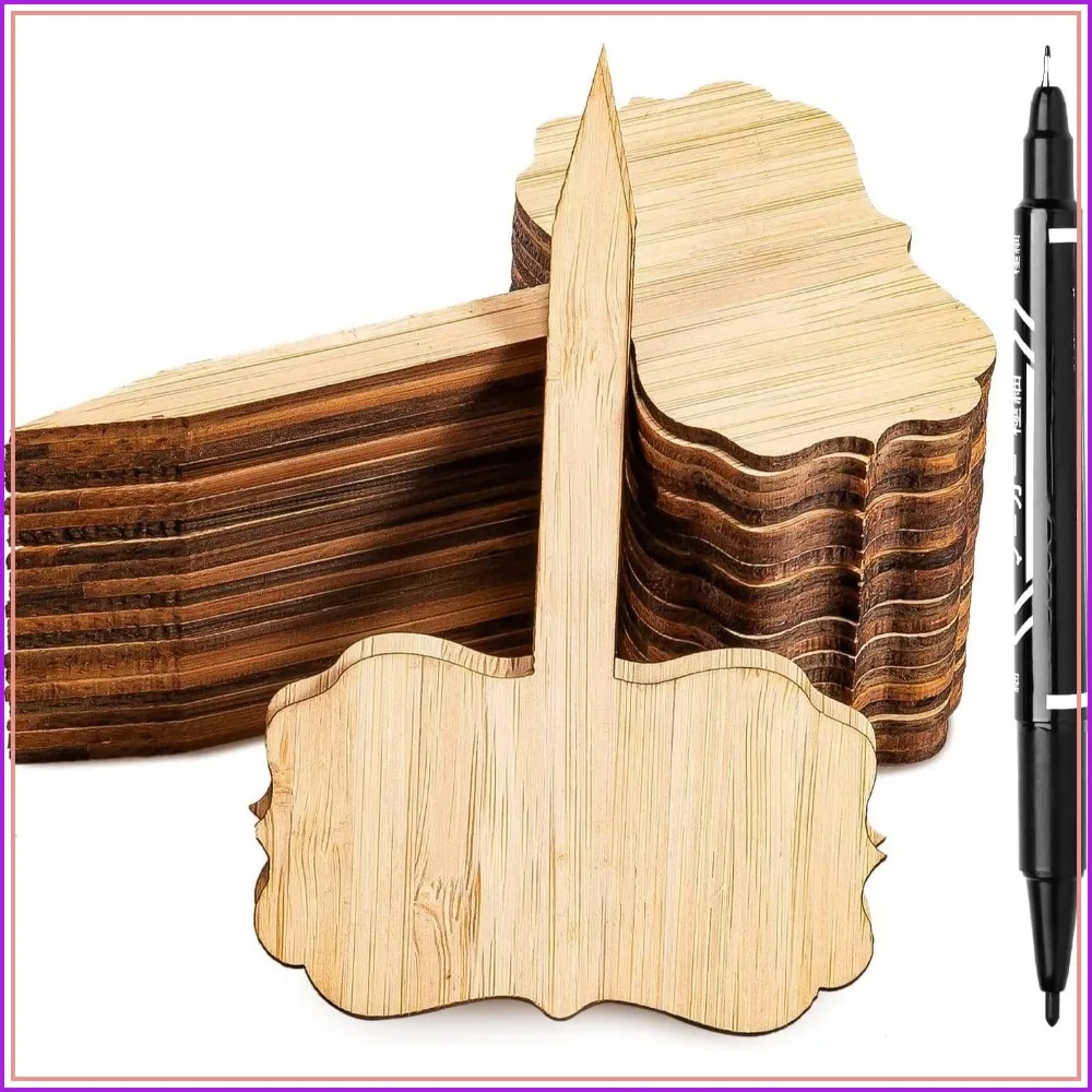 

60Pcs Bamboo Plant Labels with Marker Pen Eco-Friendly T-Type Wooden Garden Tags for Seed Potted Herbs Flowers Vegetables 6.5x10cm