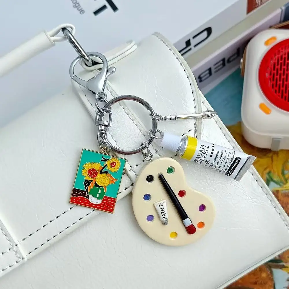 1 قطعة عباد الشمس فان جوخ النفط اللوحة المفاتيح الرسام الفن طالب حلقة رئيسية هدية عيد ميلاد فريدة من نوعها