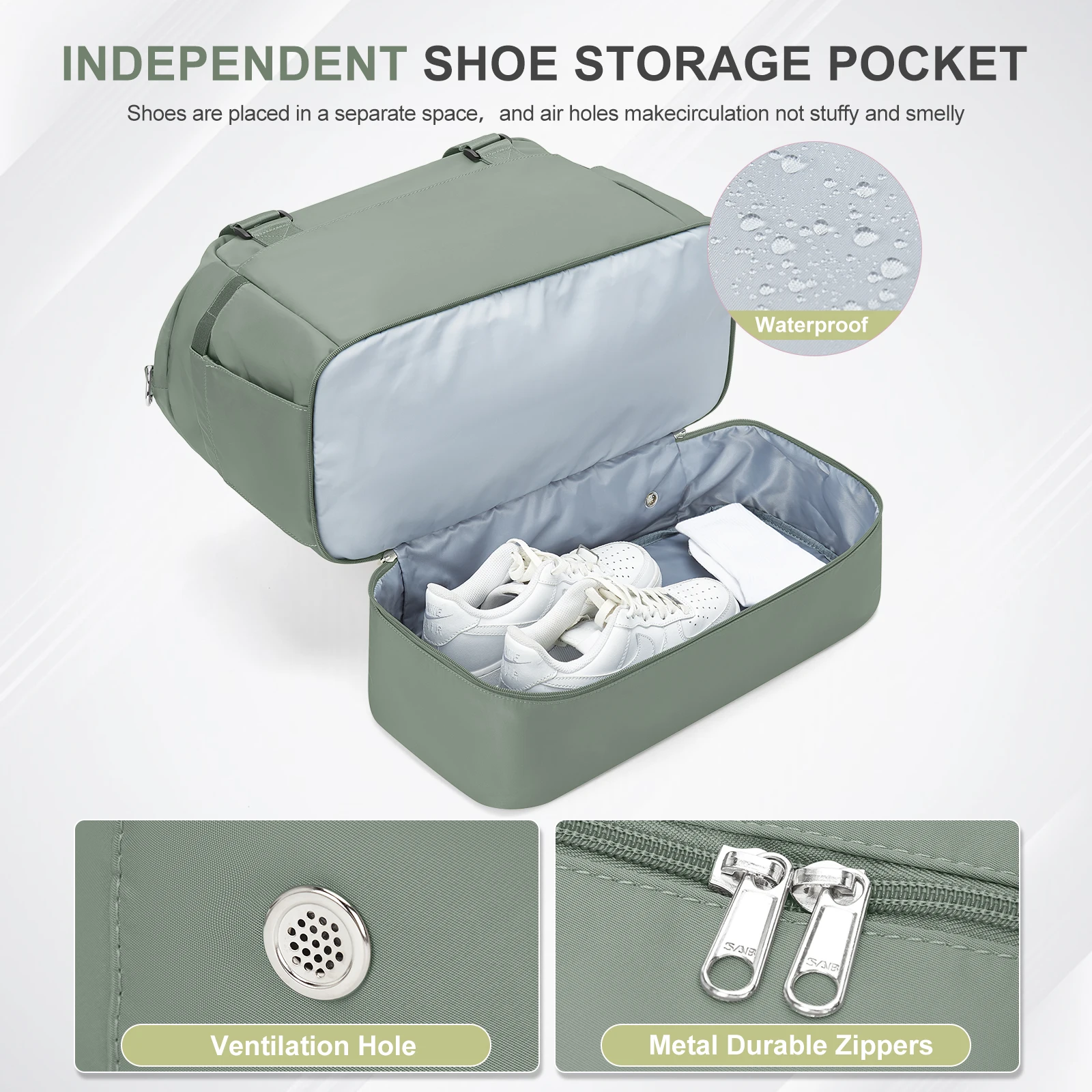 Travel bag, travel luggage, maternity bag, dry and wet separation storage bag, travel lightweight crossbody handbag,(green).