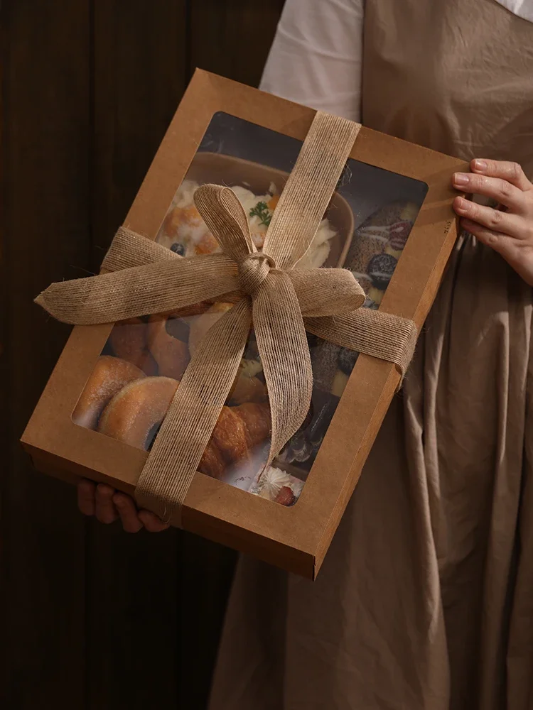 Kraft Paper Afternoon tea picnic box spring outing food tiramisu box bento packing box Christmas Gift Boxes Window Display Box