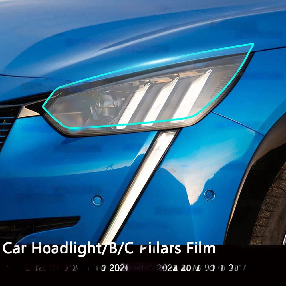 

For PEUGEOT 208 2019-2025 TPU Paint Protective Film Headlight B/C Pillars Sticker Anti-scratch Protective Transparent Smoked PPF