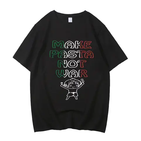 High Quality Hetalia T Shirts Men Printing Short Sleeve O Neck Tshirt Italy Make Pasta Not War Black T-shirt Man T Shirt