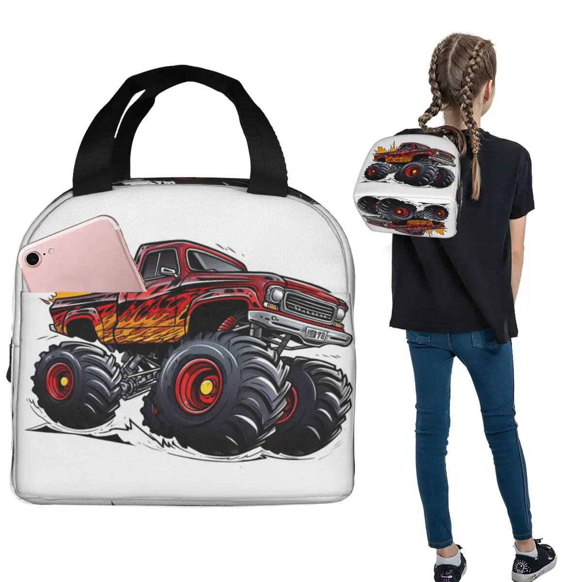 

New Truck Pattern Insulated Lunch Bag for Women Children Leakproof Food Boxes Thermal Lunch Box Tote