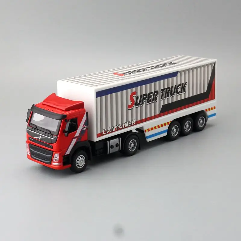 1:50 Scale Volvo Cargo Container Truck Toy Car Diecast Vehicle Model Pull Back Sound & Light Educational Collection Gift For Kid